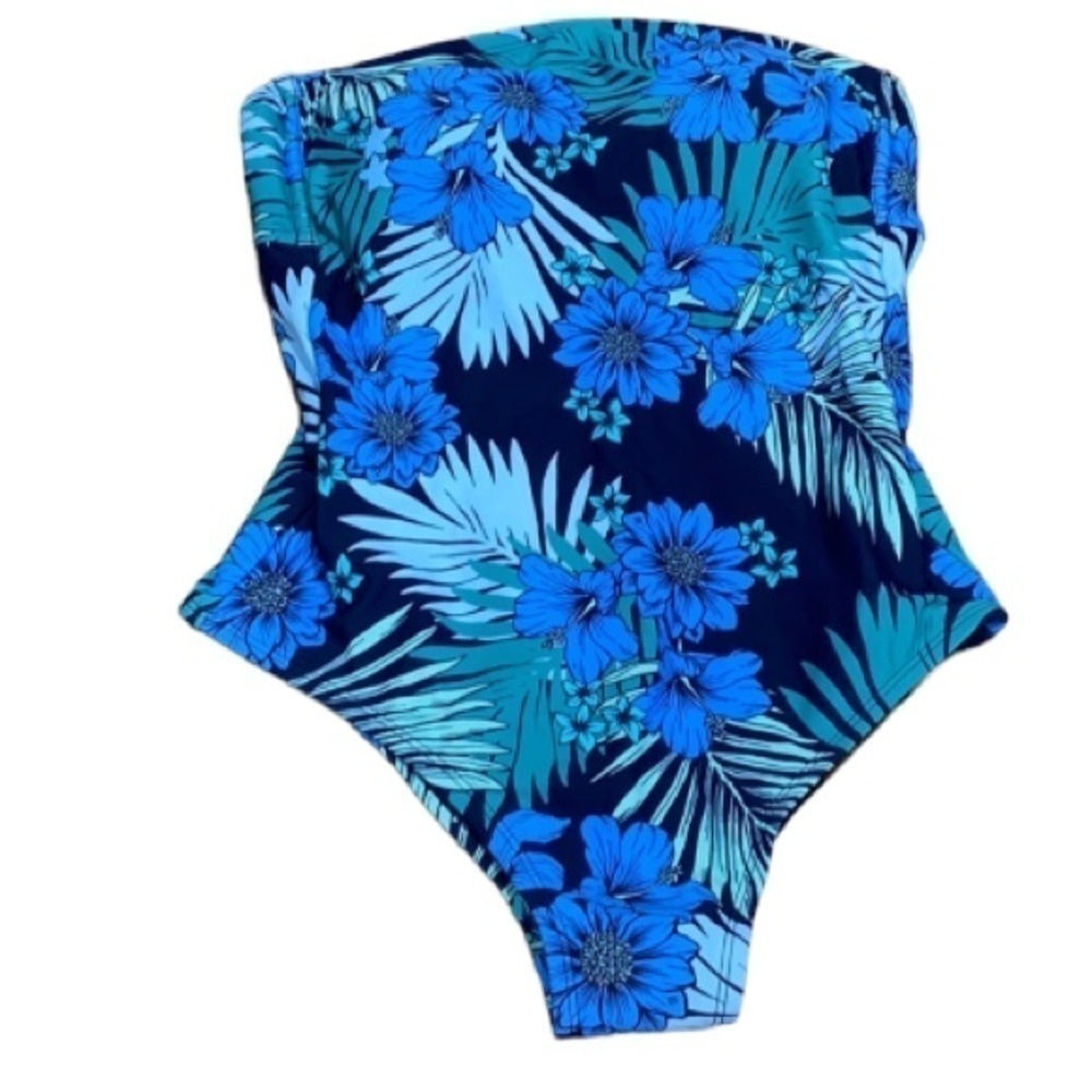 Kona Sol‎ swimsuit floral navy aqua blue tropical medium New